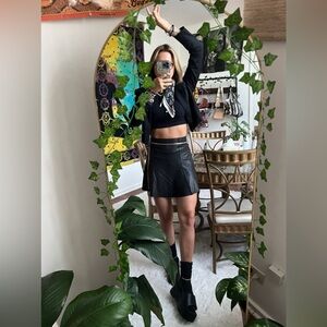 Spanx by Sara Blakely Leather Pleated High Waisted Mini Skirt